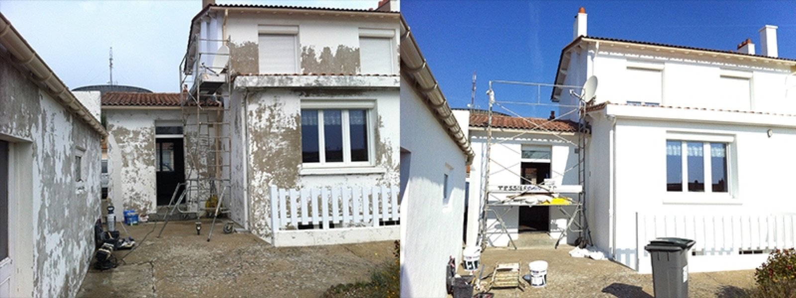 Chantier de ravalement sur maison ancienne